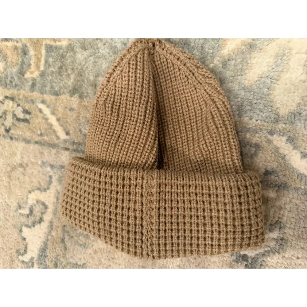 All Saints Camel Ribbed Knit Cuff Beanie $60 New With Flaw